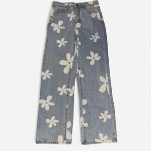 Floral Patterned Blue Jeans